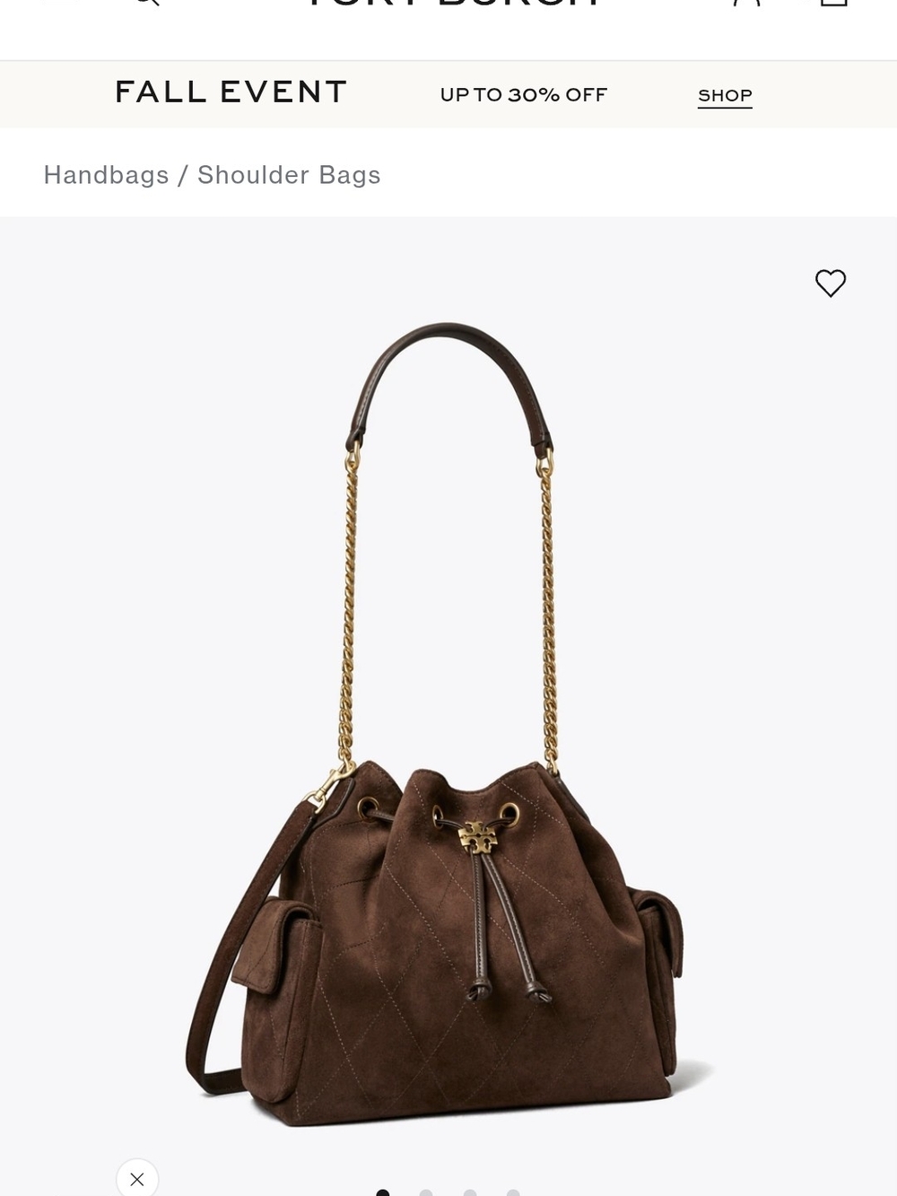 NWT Tory Burch  Charlie Dark Cocoa  Suede Drawstring  Shoulder Bag